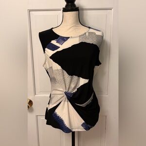DKNY abstract White Black and Blue Top
